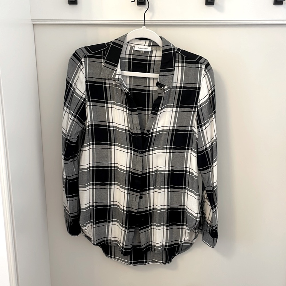 Calvin Klein black and white plaid button down
